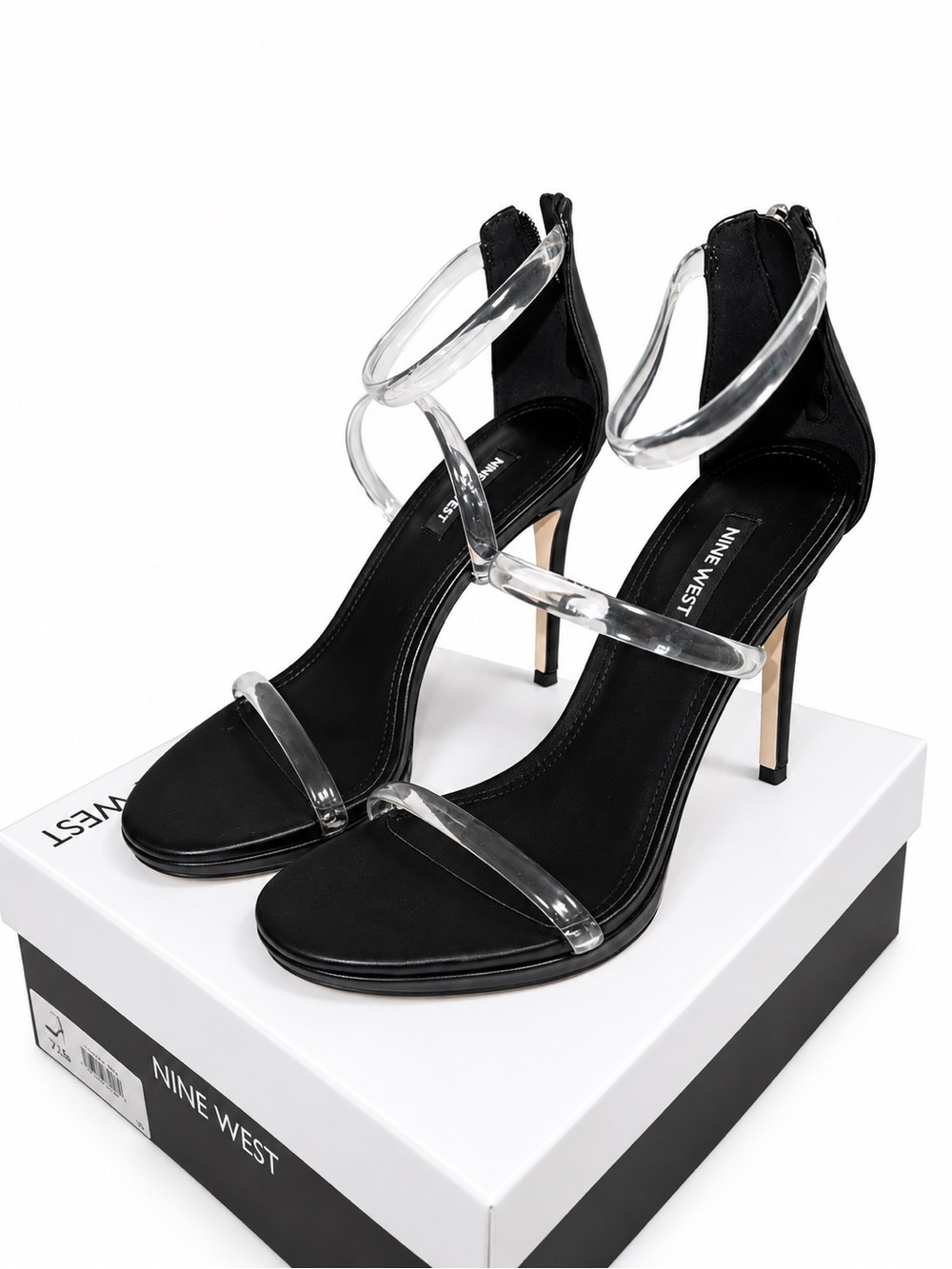 Nine West Black Heeled Sandals with Clear Straps